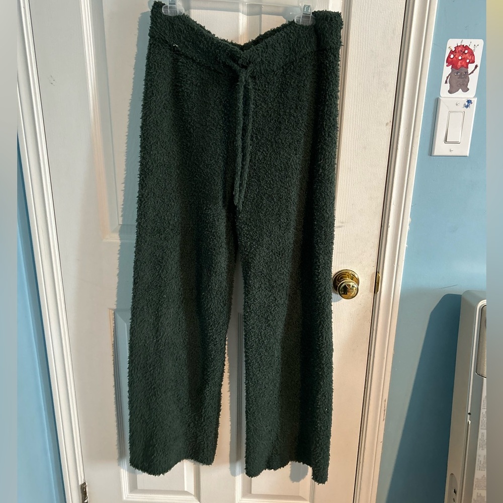 Aerie Fuzzy Green Wide leg Track Pants Women’s Large